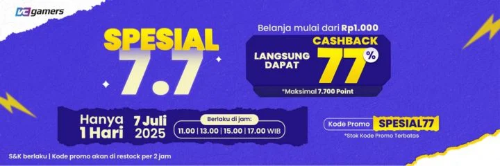 SPESIAL 7.7 Langsung CASHBACK 77%