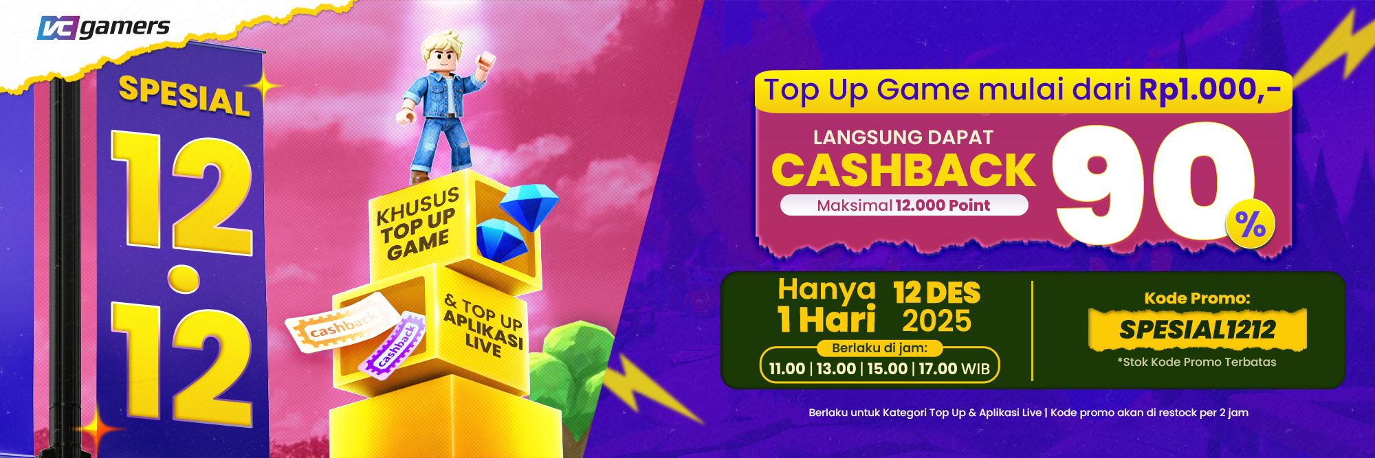 SPESIAL 12.12, Langsung Dapat Cashback 90%