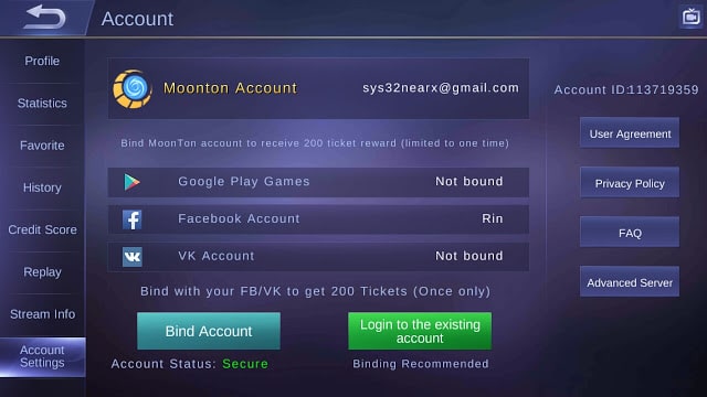 更改 Moonton Mobile Legends 帐户密码的提示