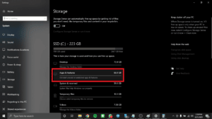 Storage settings in Windows 10