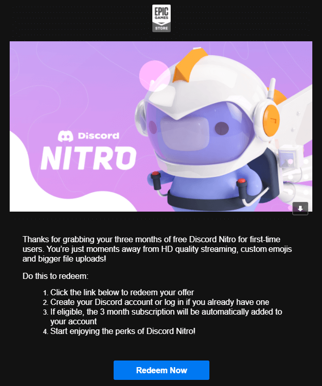 One month Discord Nitro - FREE for new and returning (after 12 months) Nitro  users @ Epic Games Store