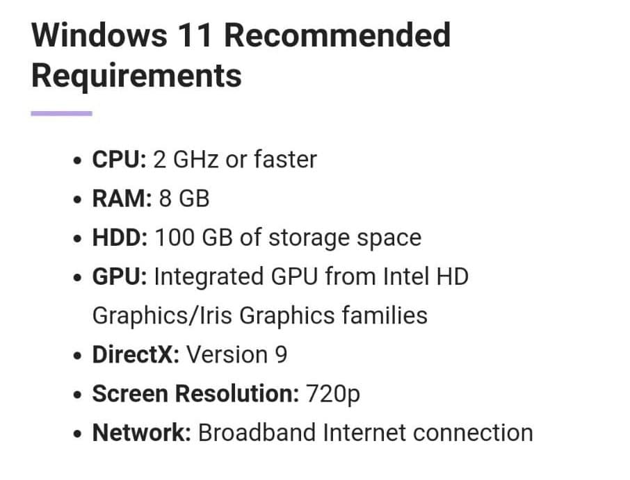 Empfohlene Anforderungen Windows 11