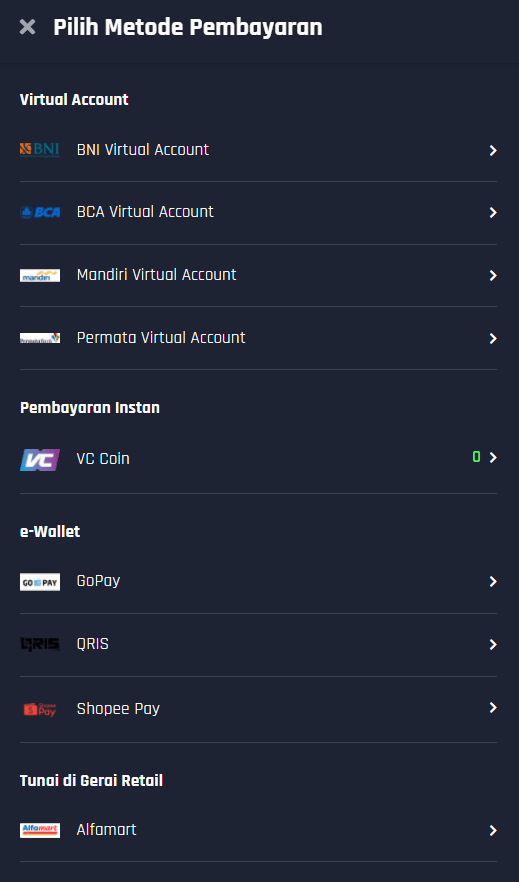 vcgamers payment methods