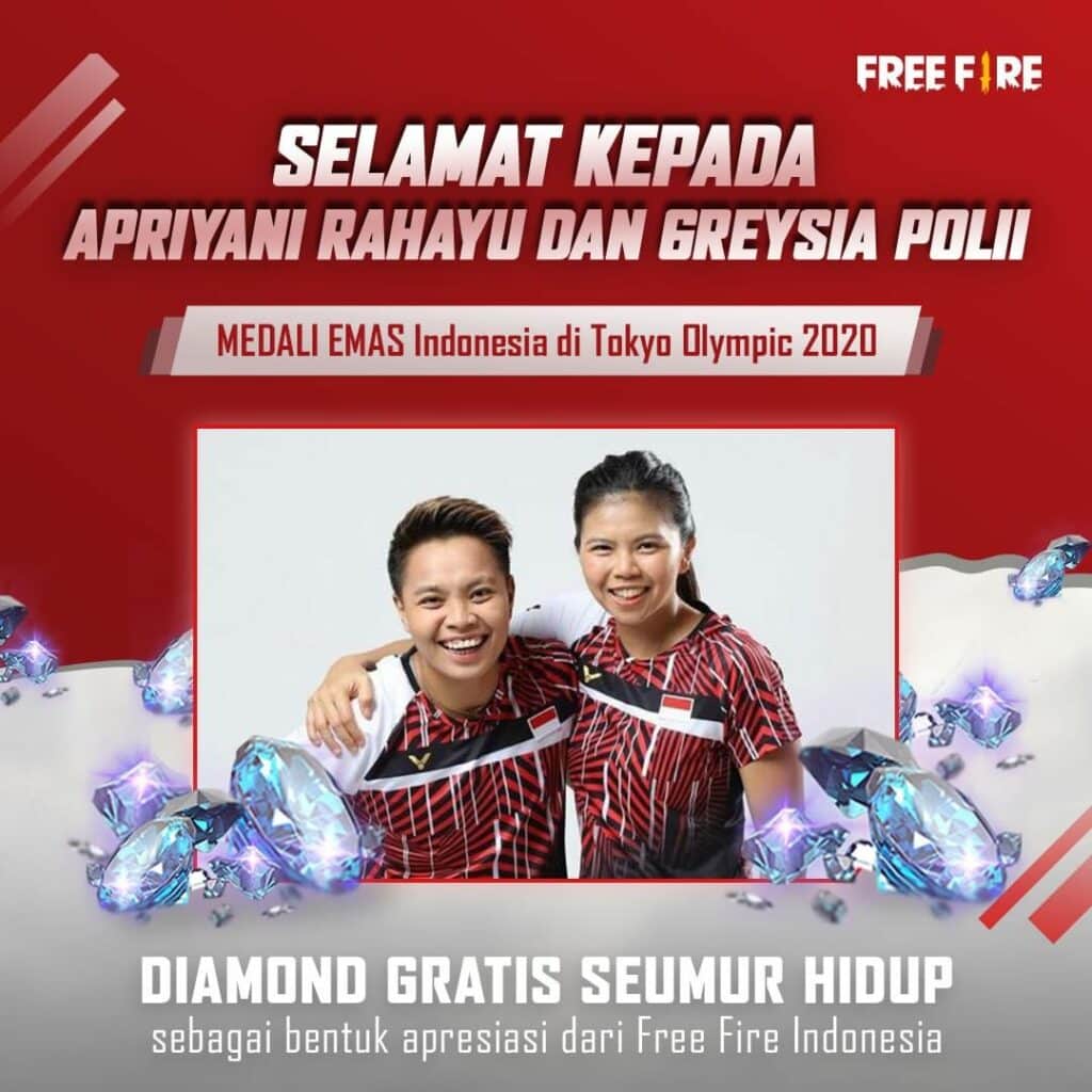 Garena FF Indonesia Berikan Greysia Apriyani Diamond Gratis Seumur Hidup!