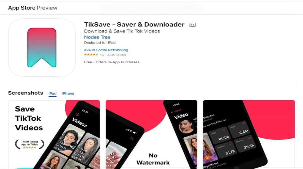 tiktok video download using tiksave for iphone