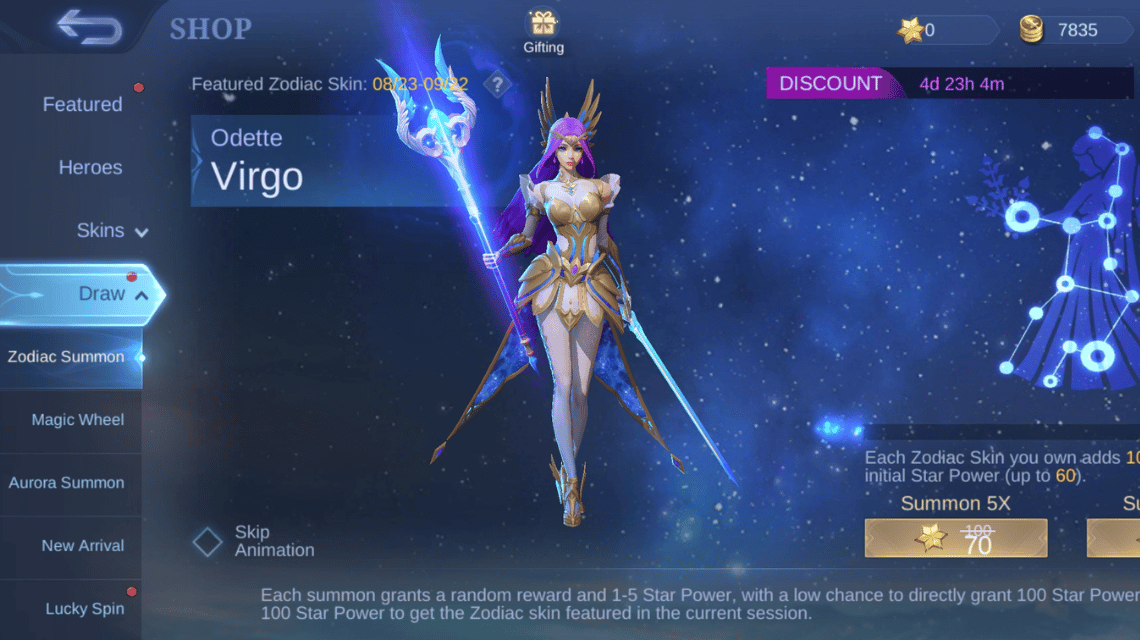 Harga Skin Zodiac Odette Virgo