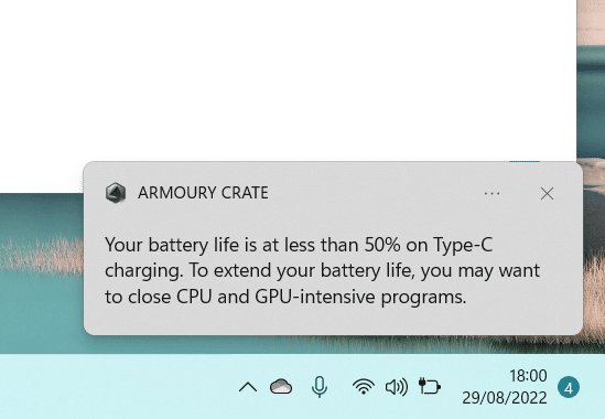 Notification when connecting the charger