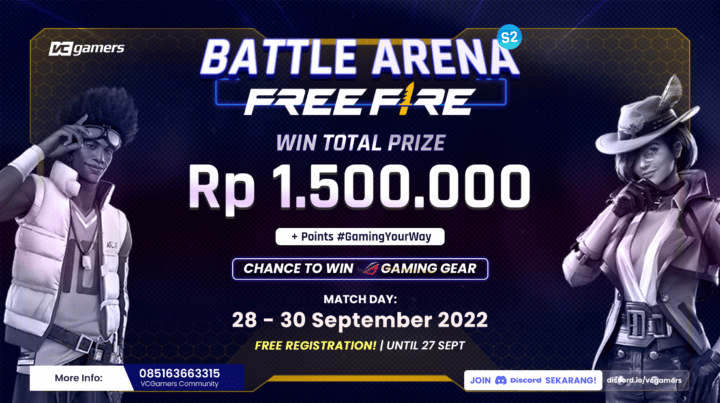 关注VCGamers Battle Arena FF S2，总奖金百万印尼盾！
