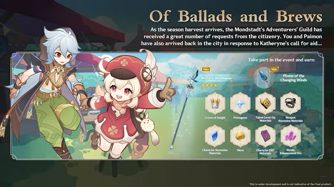 genshin impact 3.1 event of ballads and brews