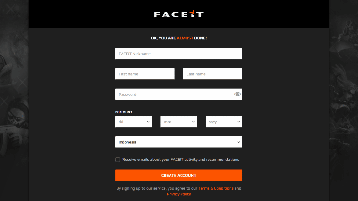 Initial Rocket League registration – FACEIT