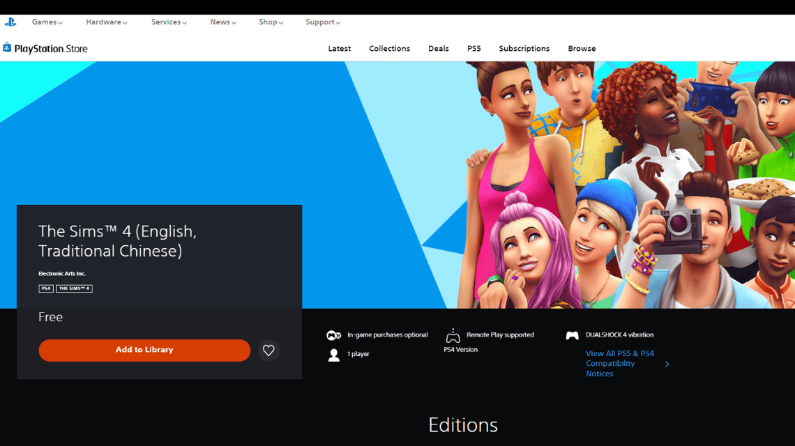 The Sims 4 Free PlayStation Store