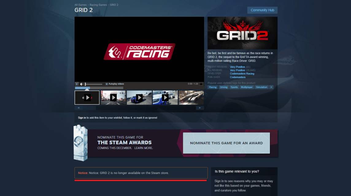 Steam page