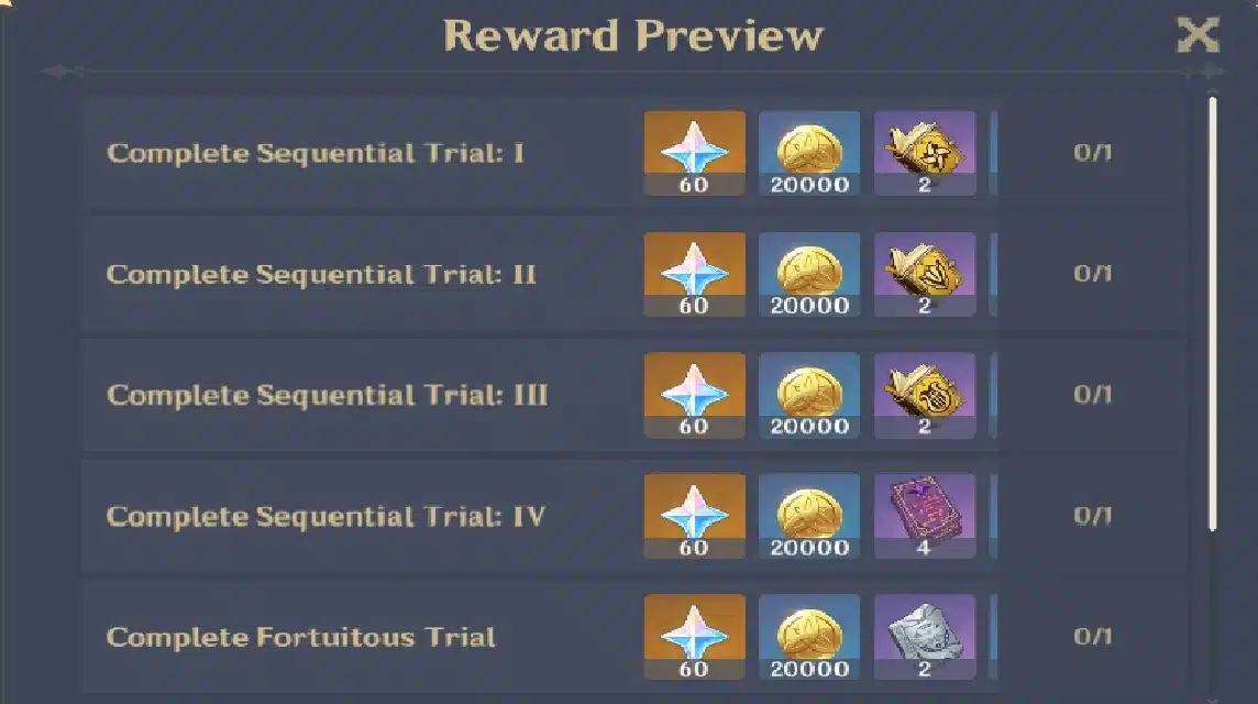 adventurer trial genshin impact reward