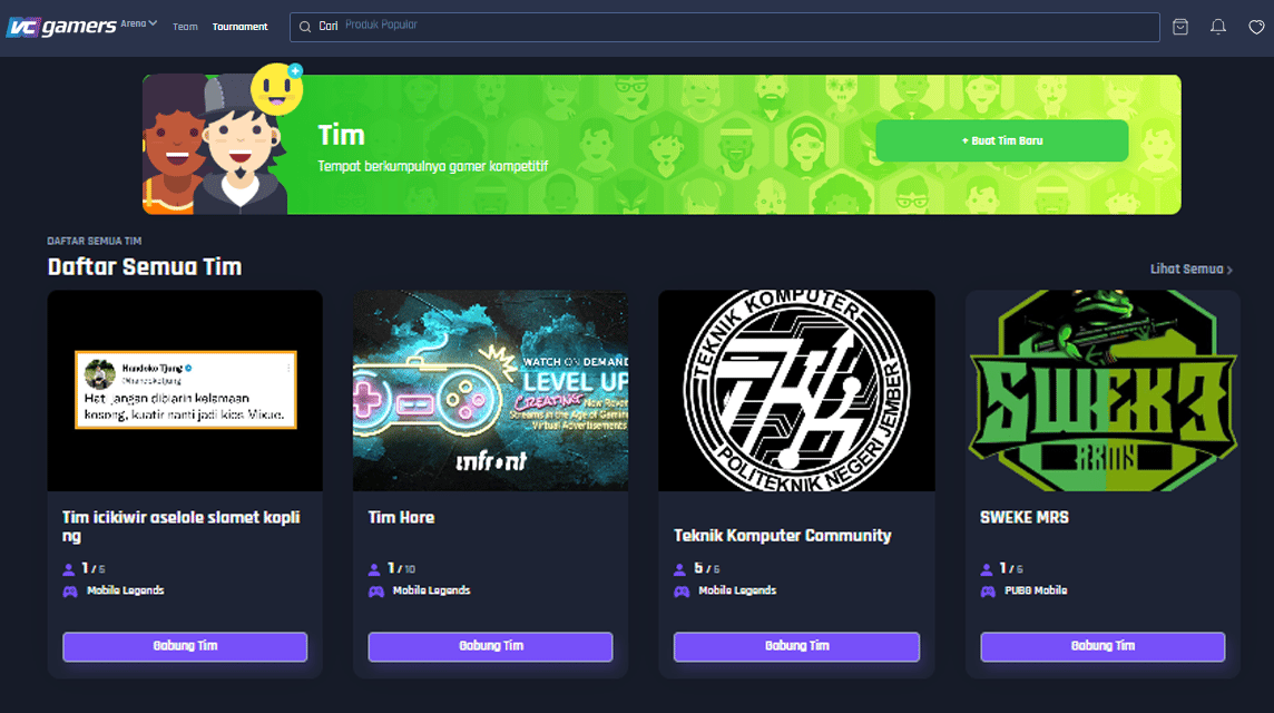 VCGamers ARENA Daftar Tim