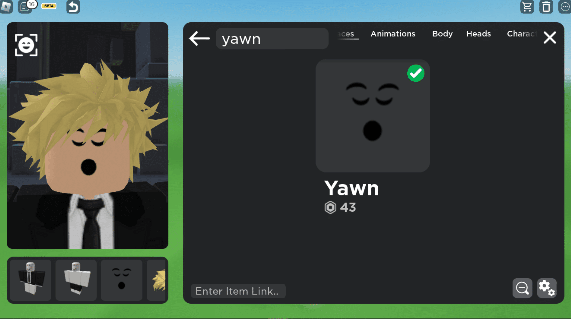 Roblox Yawn's face