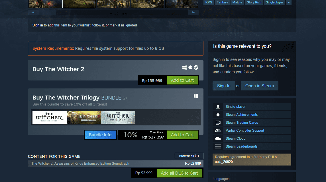 Price of The Witcher 2: Assassins of Kings in 2023