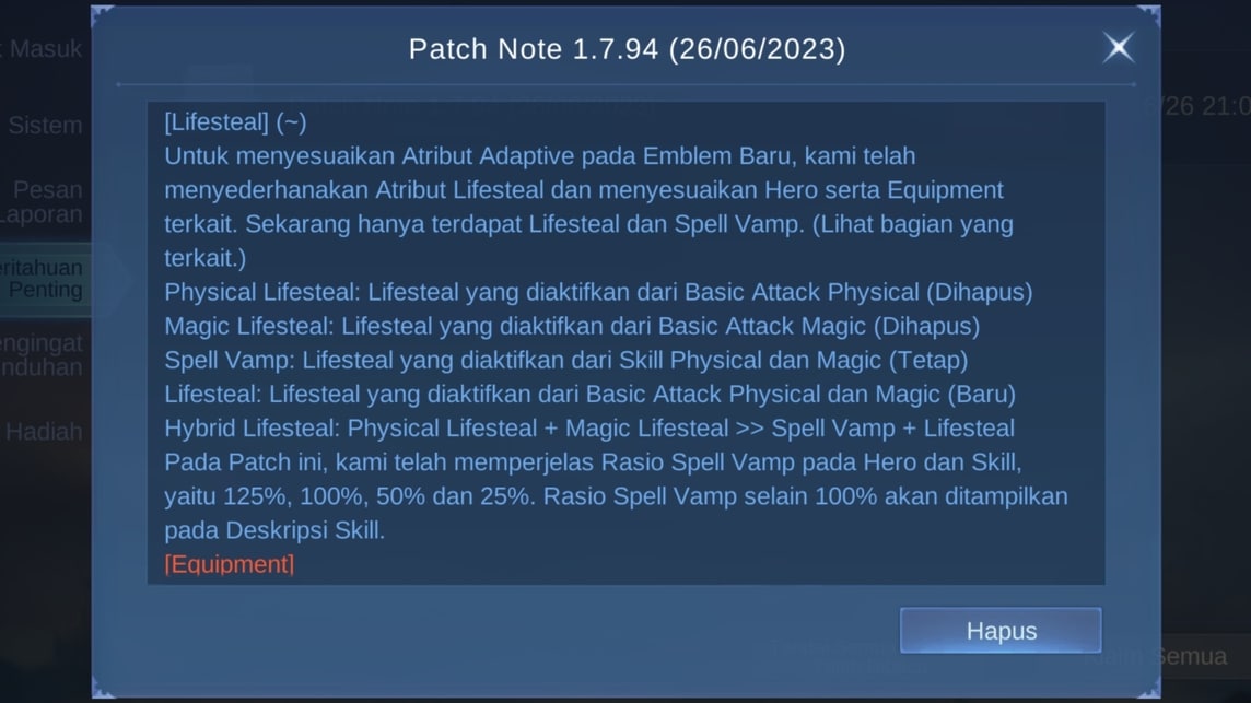 Mobile Legends Patch Update 1.7.94