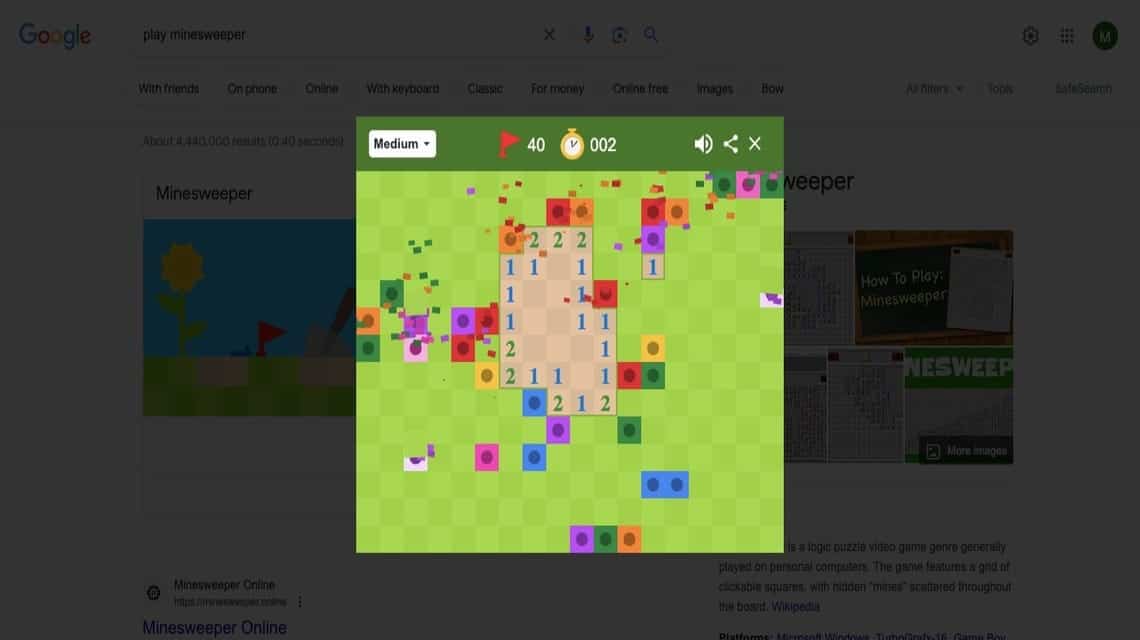 Unterhaltsames Google-Spiel - Minesweeper