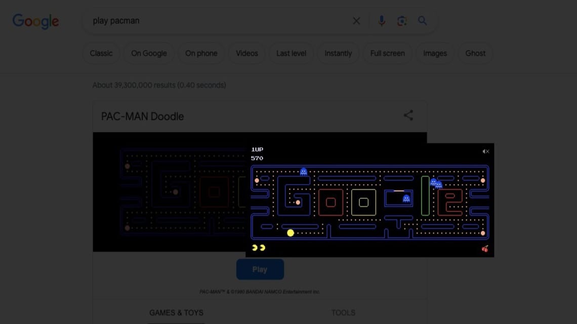 재미있는 Google 게임 - PacMan