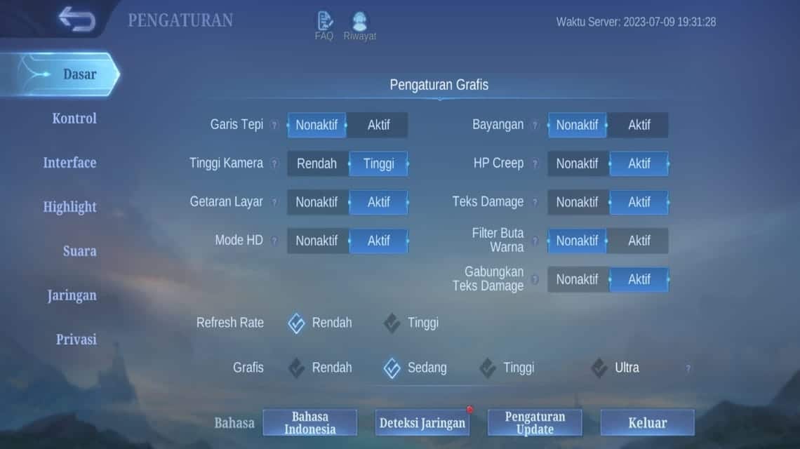 Graphic settings in Mobile Legends