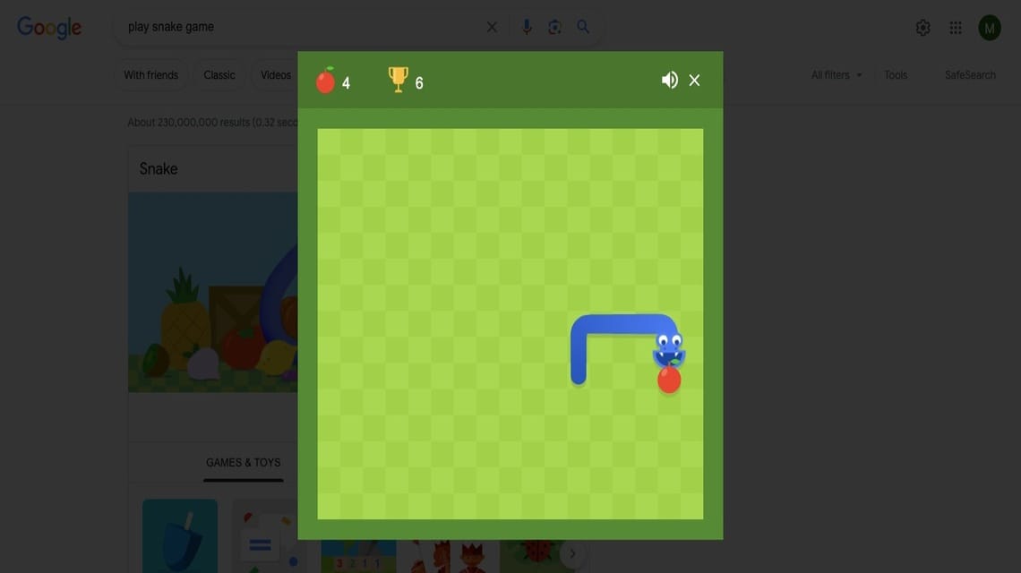 Fun Google game - Snake Game