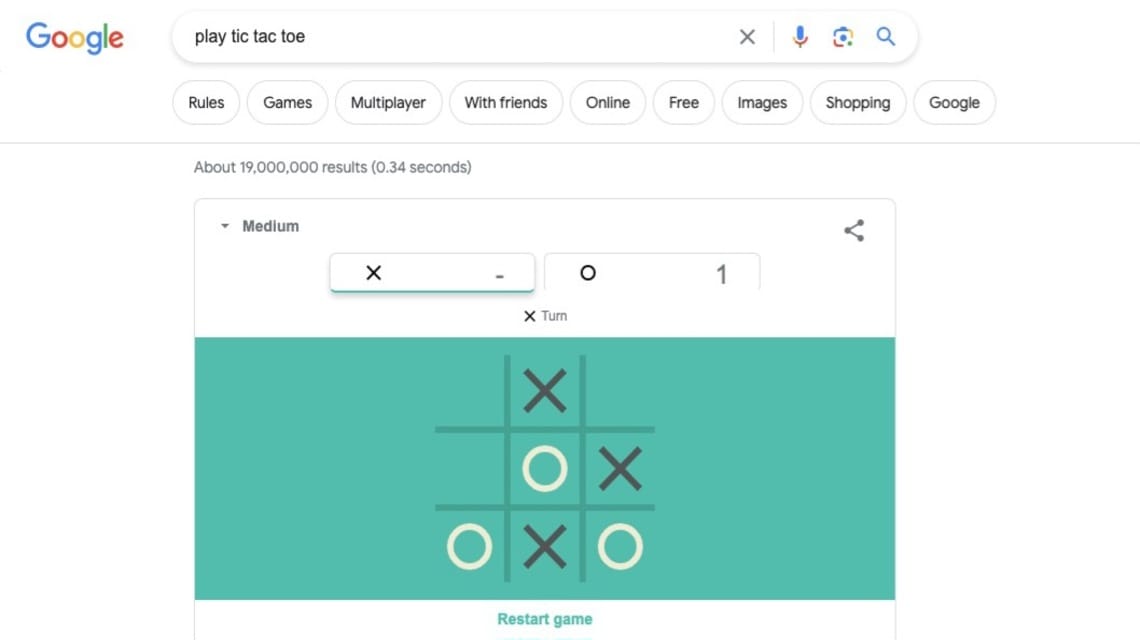 Unterhaltsames Google-Spiel - Tictactoe