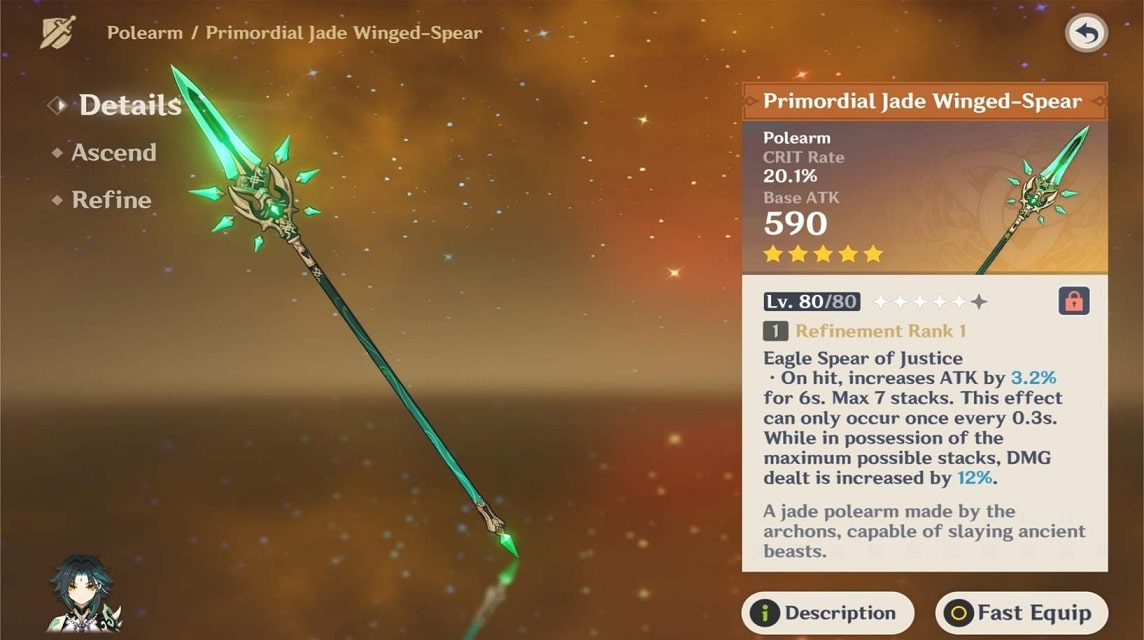 Ursprüngliche Jade-geflügelte Speer-Genshin-Waffe