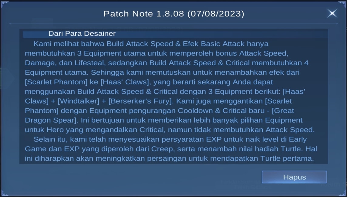 Latest Update Patch Notes August 2023