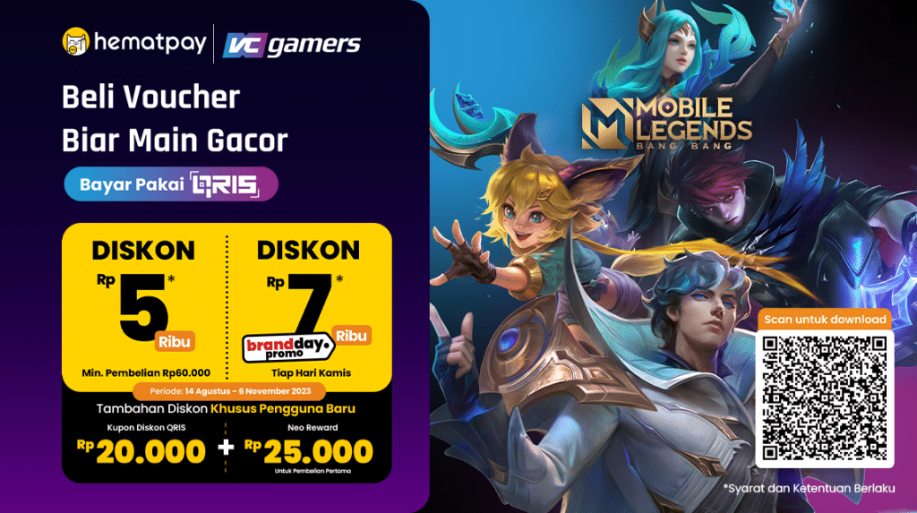 Setiap Hari Ada Diskon Yuk Top Up Game Pakai QRIS Bank Neo Commerce Di VCGamers