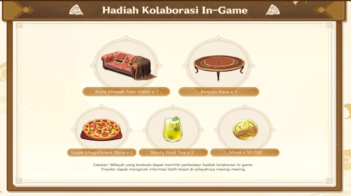 hadiah kolaborasi in game genshin impact pizza hut indonesia