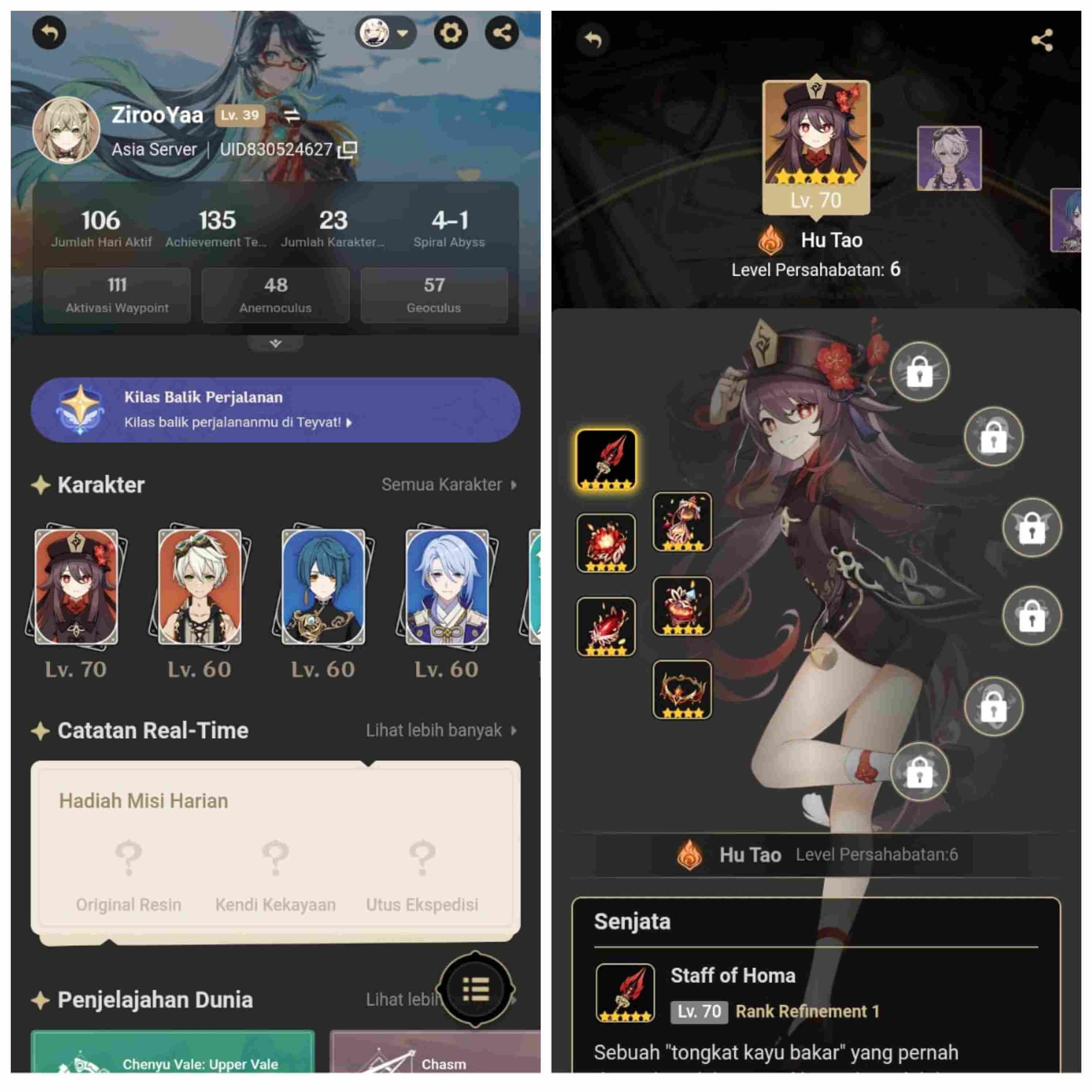 Jual Akun Hu Tao + Staff of Homa no minus no cheat Safe Anti HB Genshin Impact Dppshop | VCGamers