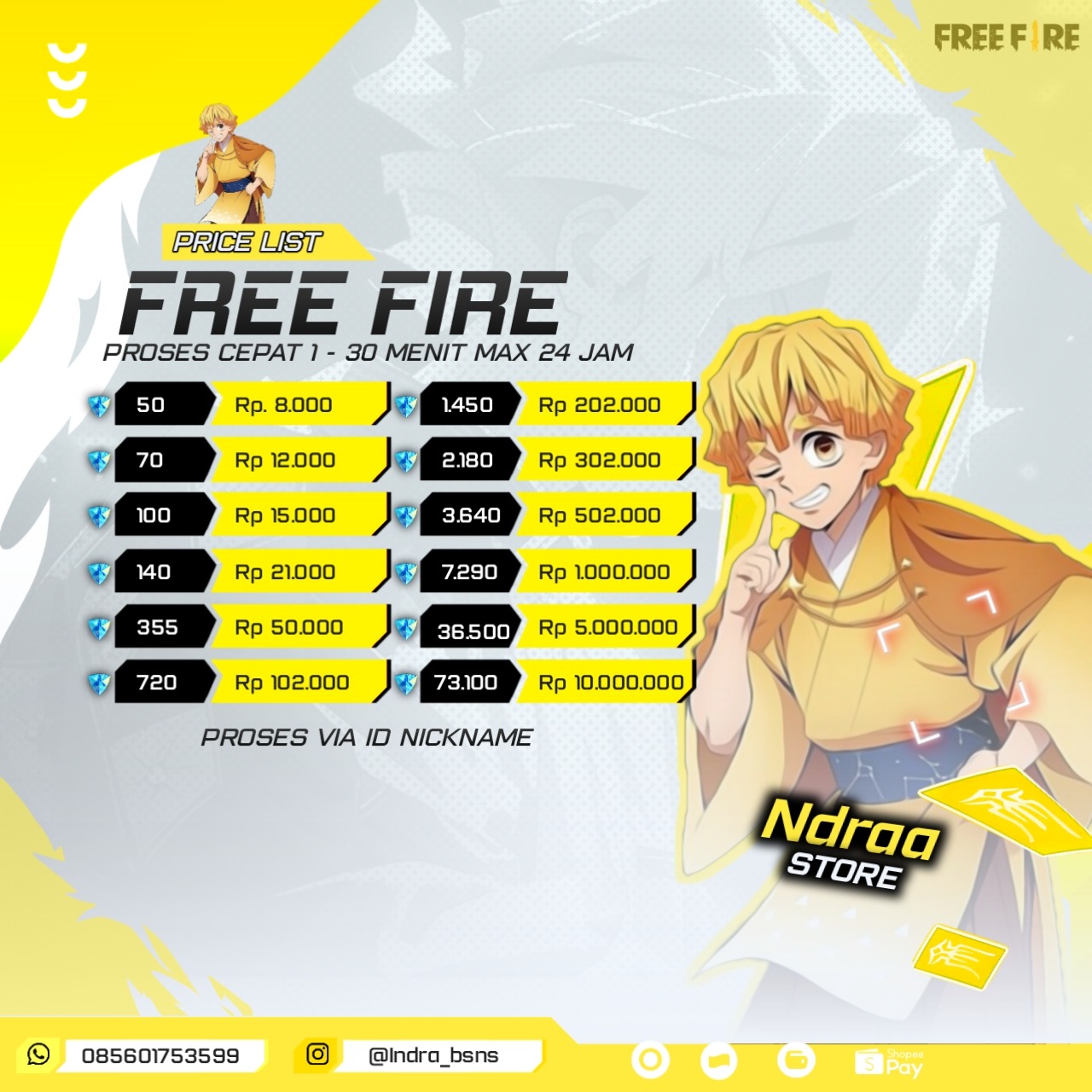 Jual 12 Diamonds Free Fire MAX Indraa store | VCGamers