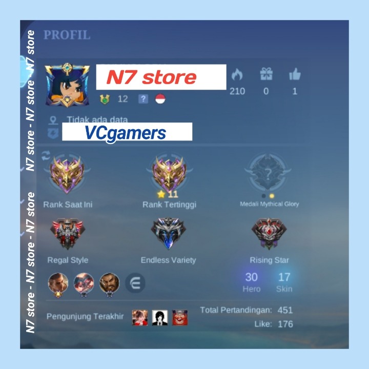 Jual AKUN MITHIC 448 MATCH ALL SEASON Mobile Legends N7 | VCGamers