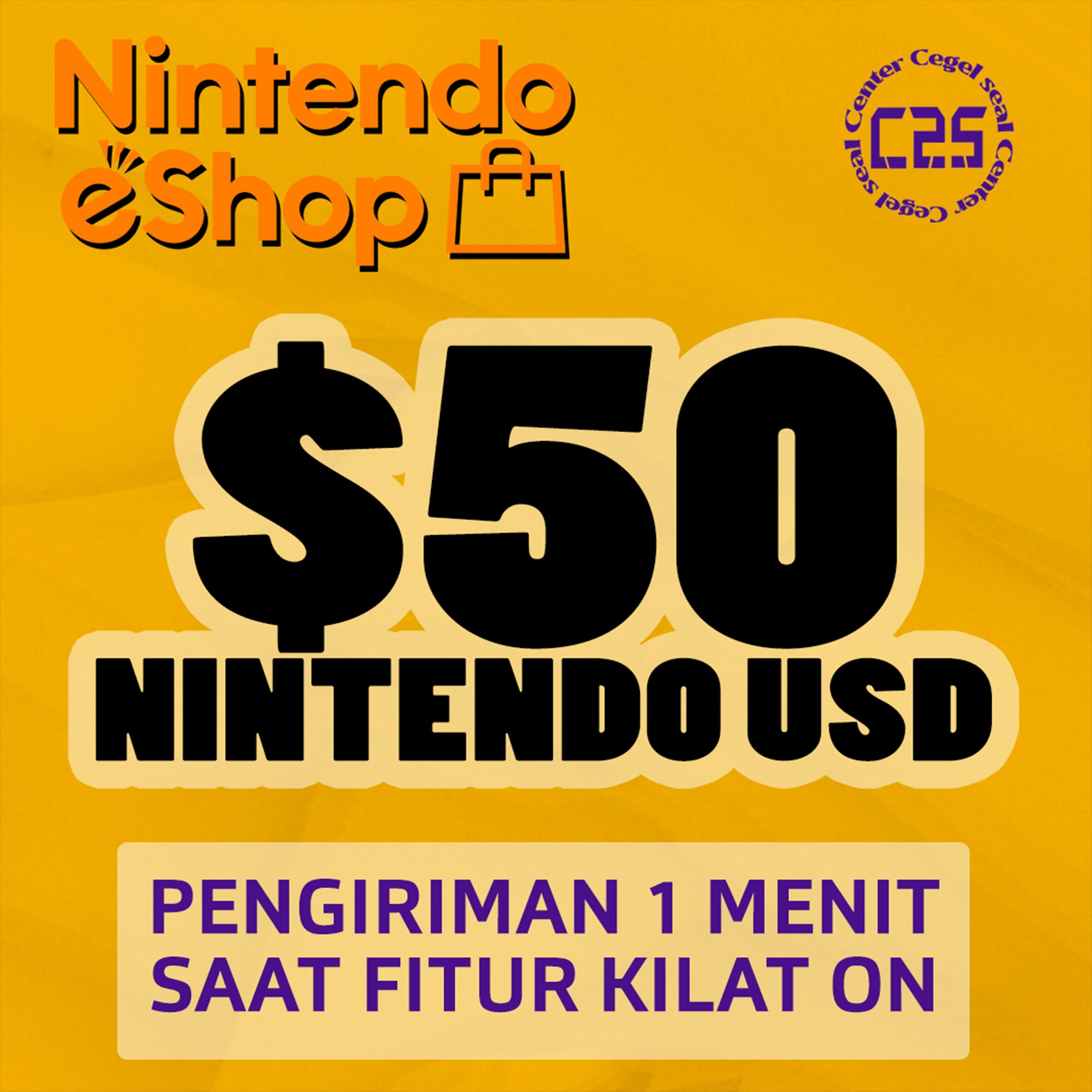 Jual Nintendo USD $50 Nintendo EShop Card Center Cegel Seal | VCGamers