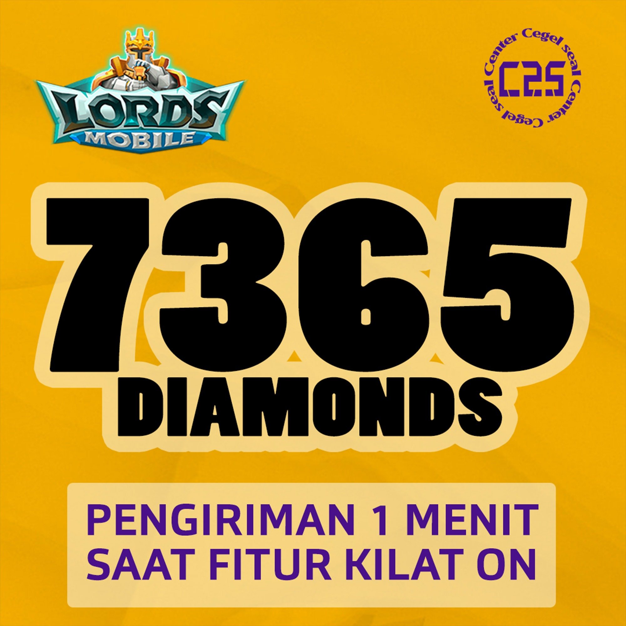 Jual 7365 Diamonds Lords Mobile Center Cegel Seal | VCGamers