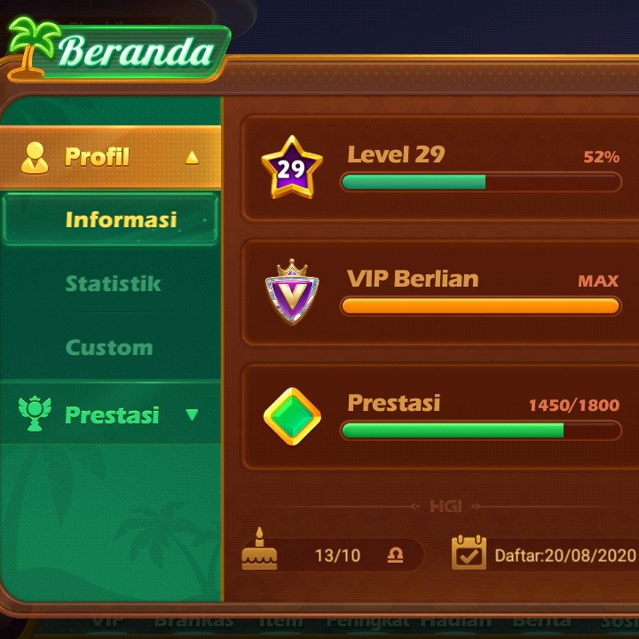 Jual Akun Domino,ML,FF Higgs Games Island CUAN RP | VCGamers