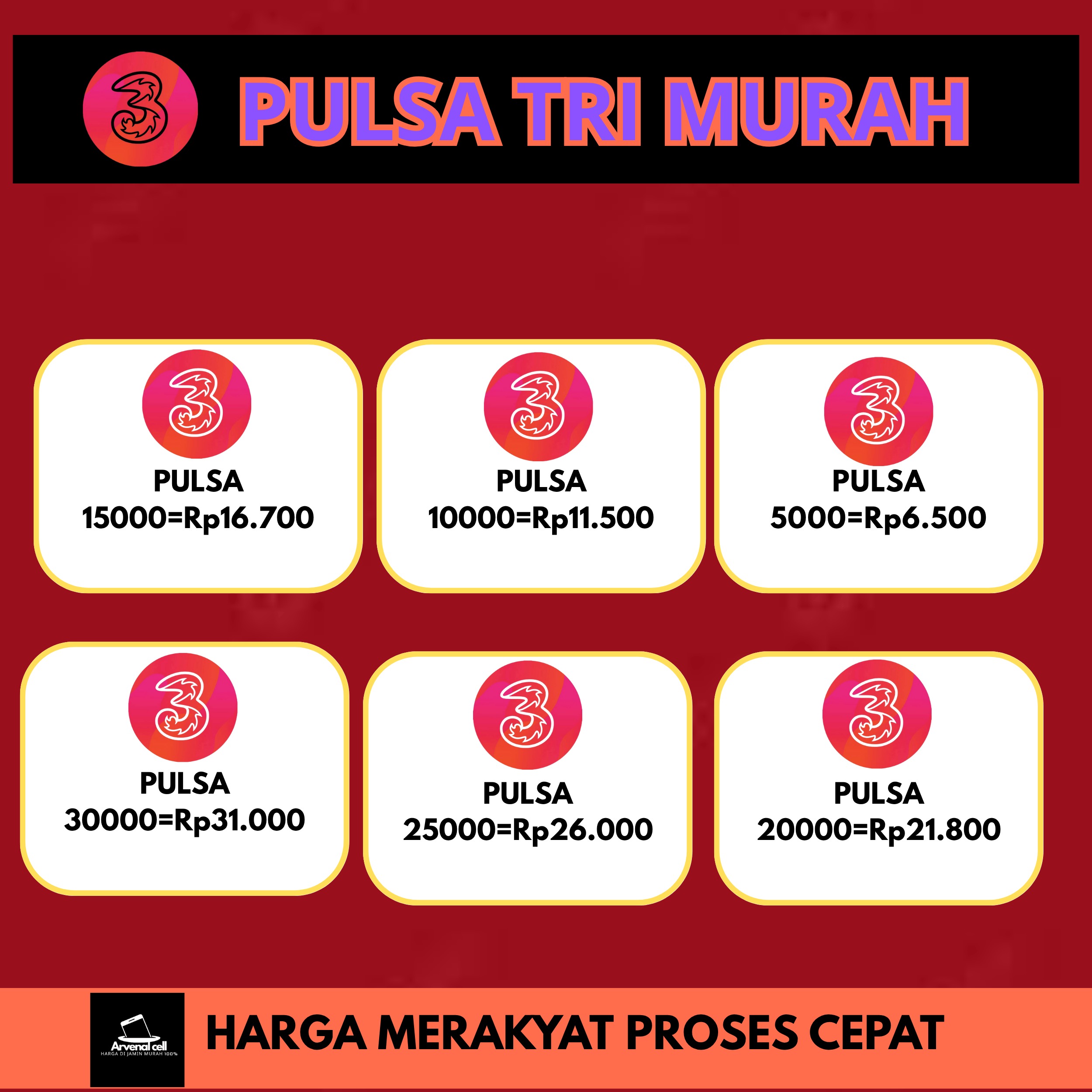 Jual Pulsa Reguler 5.000 Tri ARVENAL STORE | VCGamers