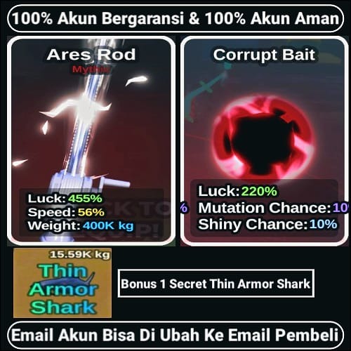 Jual AKUN FISH IT! ARES ROD + CORRUPT BAIT Fish It! OCH RAI STORE | VCGamers