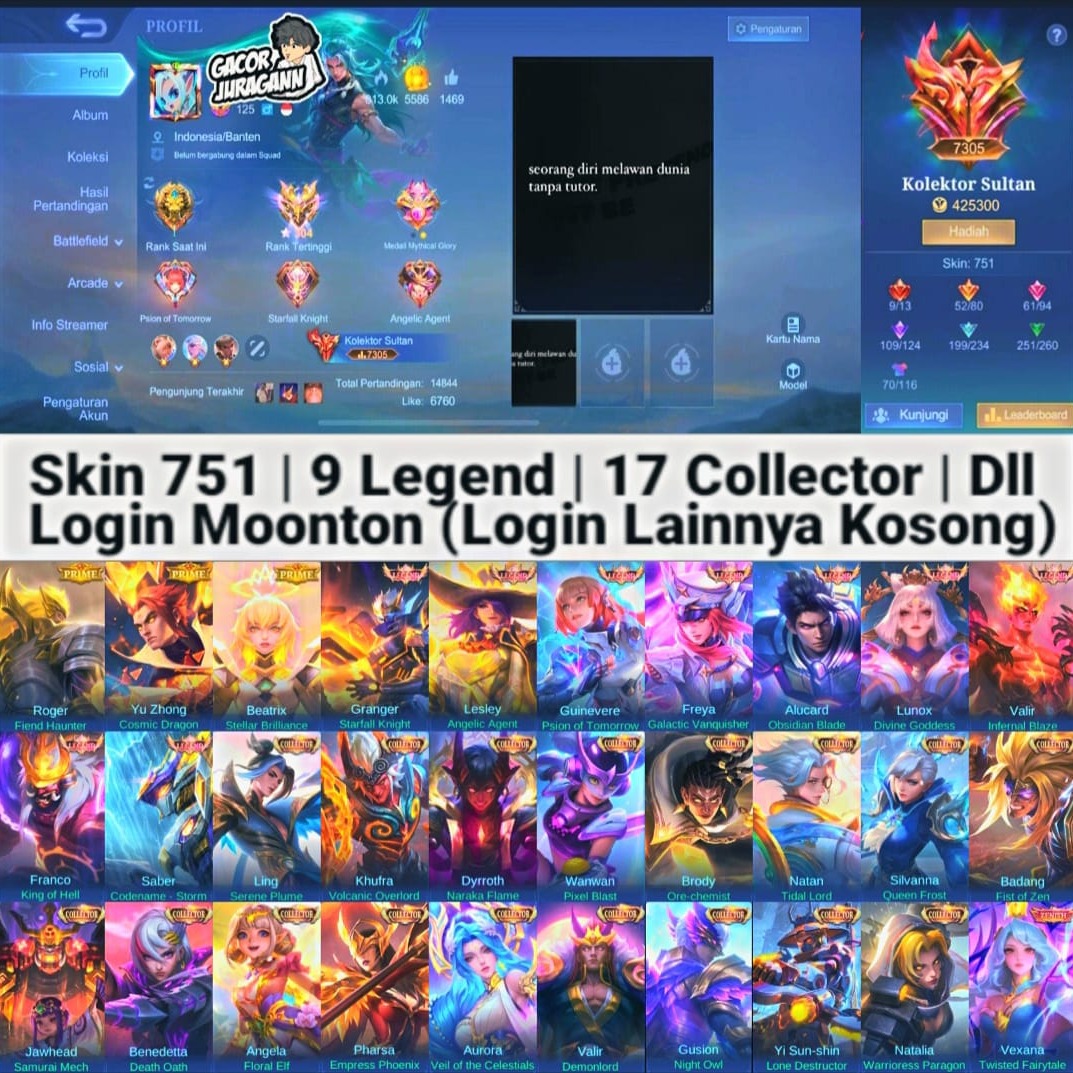 Jual Akun Rank Legend Mobile Legends Fanny Aspirant Store | VCGamers