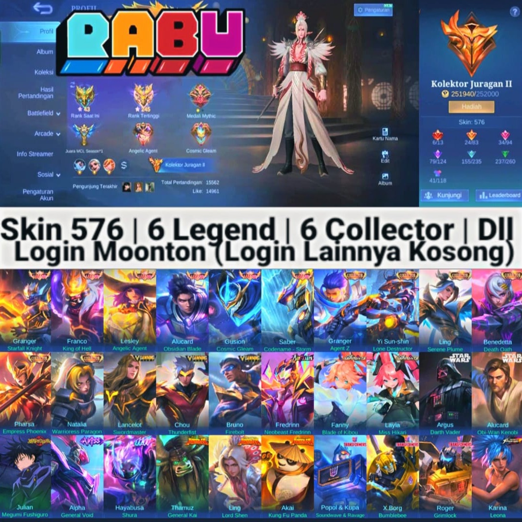 Jual Akun ML Skin 150+ Mobile Legends Fanny Aspirant Store | VCGamers