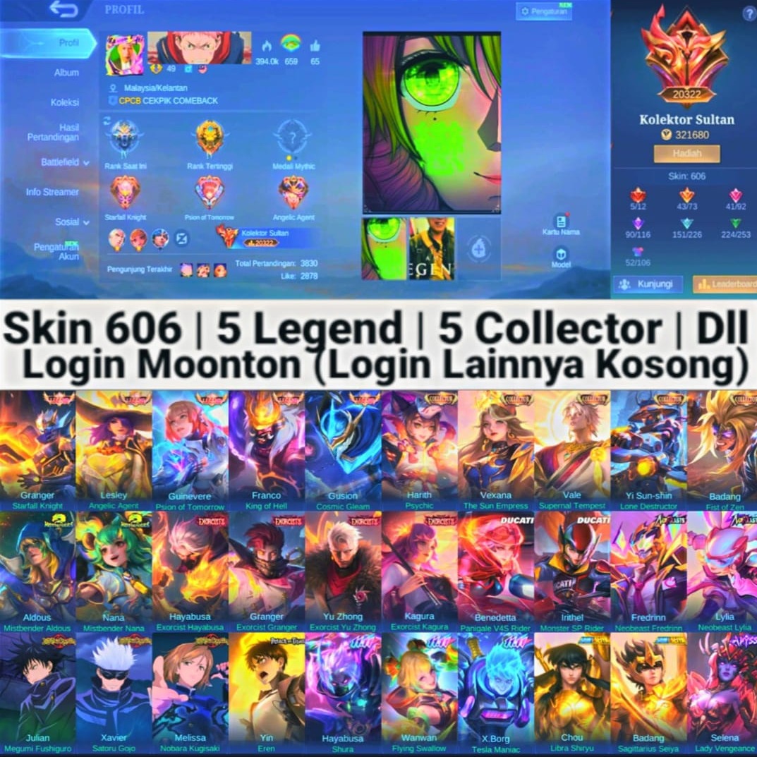 Jual Akun ML Skin 110+ Mobile Legends Fanny Aspirant Store | VCGamers