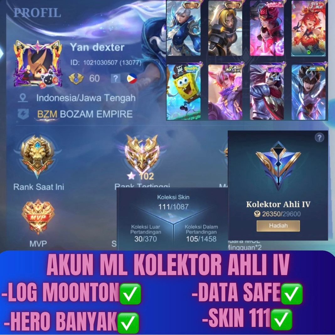 Jual Akun ML Skin 110+ Mobile Legends ZALL STORE | VCGamers