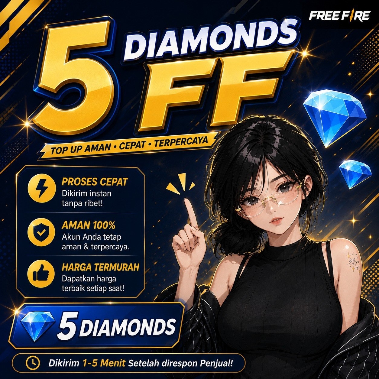Jual 5 Diamonds Free Fire CELASTORE | VCGamers