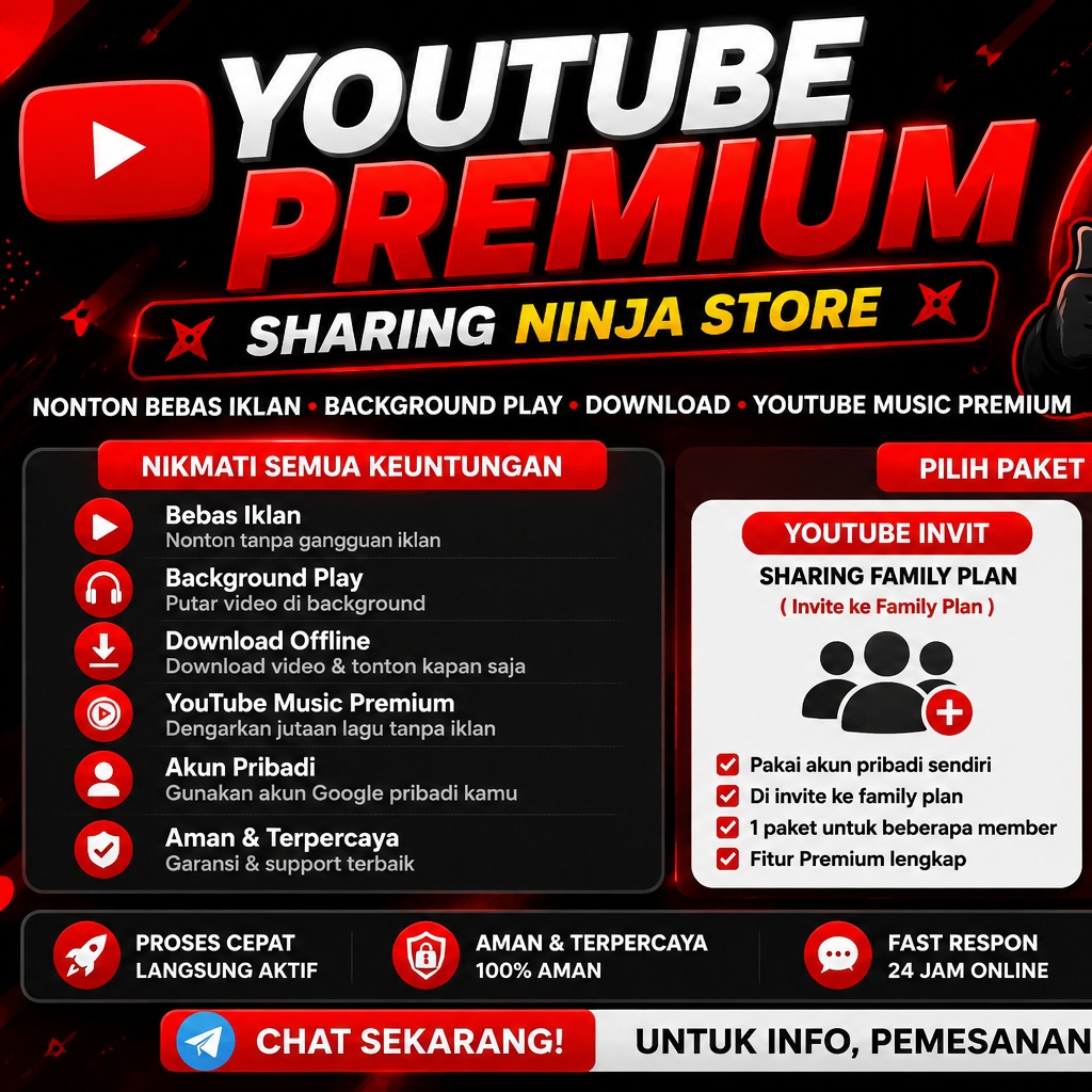Jual Sharing 1 Bulan Premium YouTube NINJA STORE  | VCGamers