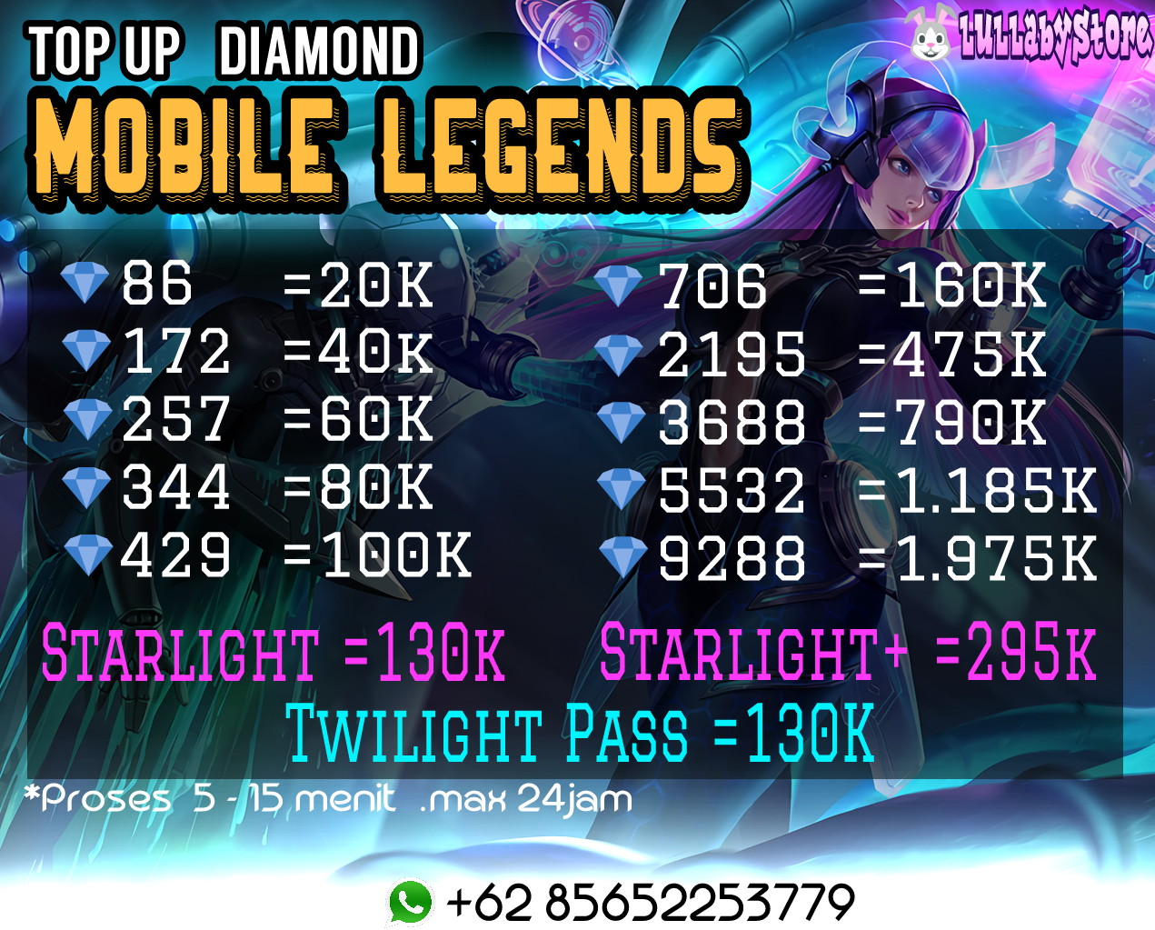 Jual 706 Diamonds Mobile Legends lullaby gaming store | VCGamers