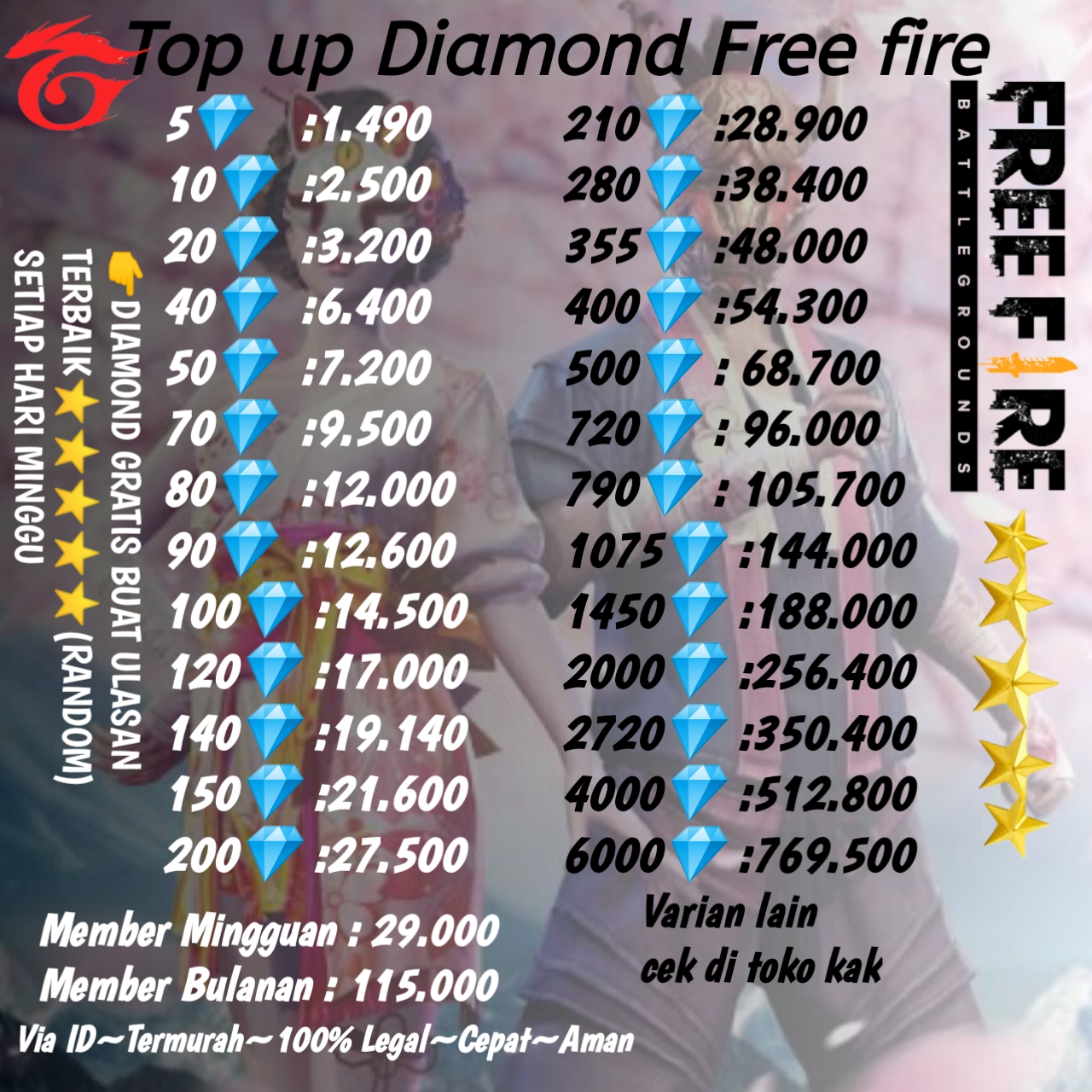 Jual 50 Diamonds Free Fire Aezakmi.store | VCGamers
