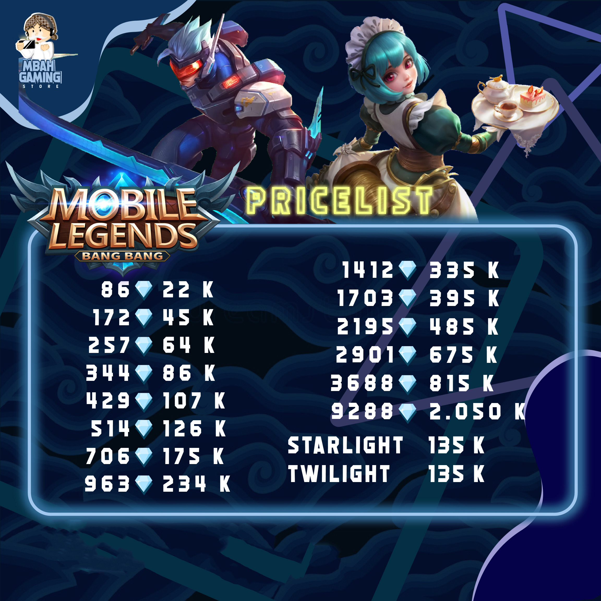 Jual 257 Diamonds Mobile Legends Mbah Gaming Store | VCGamers