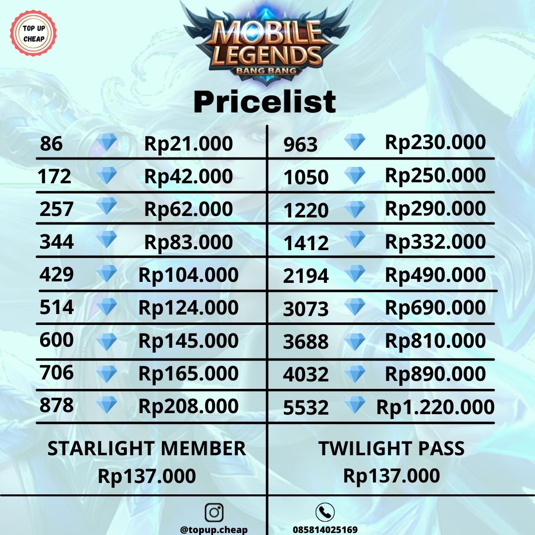 Jual 1050 Diamonds Mobile Legends topupcheap | VCGamers