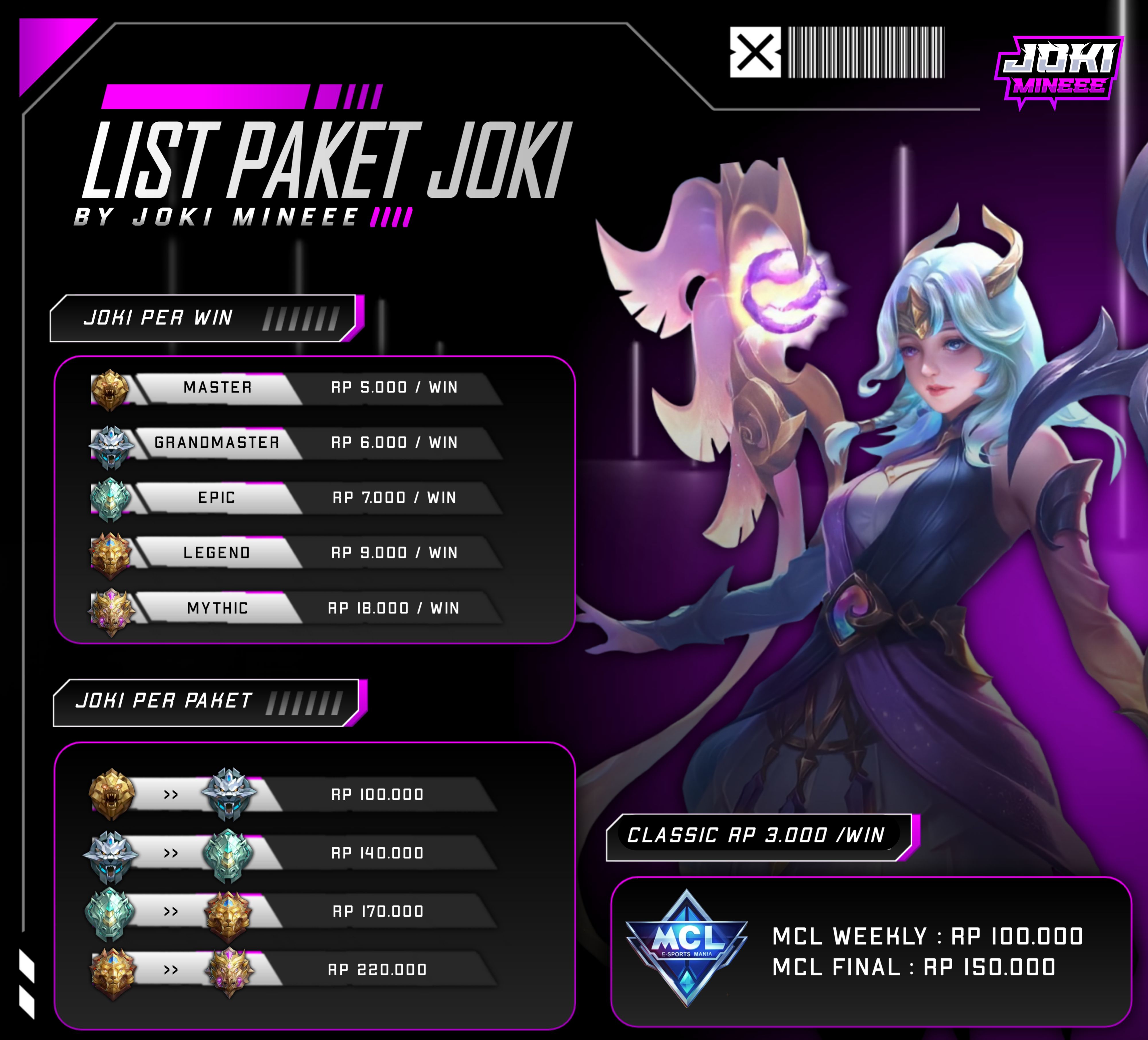 Jual Legend Perbintang Mobile Legends JOKIMINEEE | VCGamers