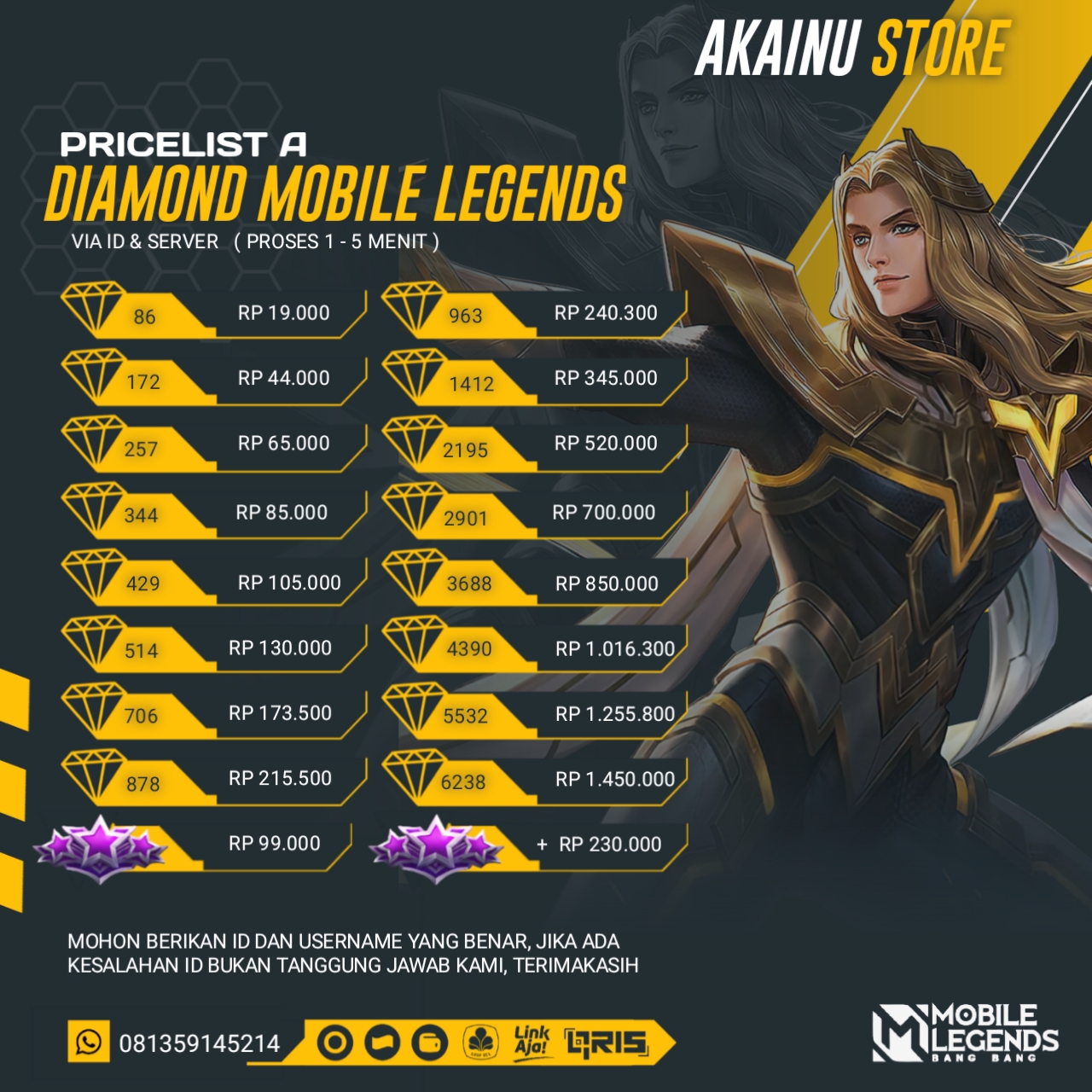 Jual 1412 Diamonds Mobile Legends Akainu Store | VCGamers